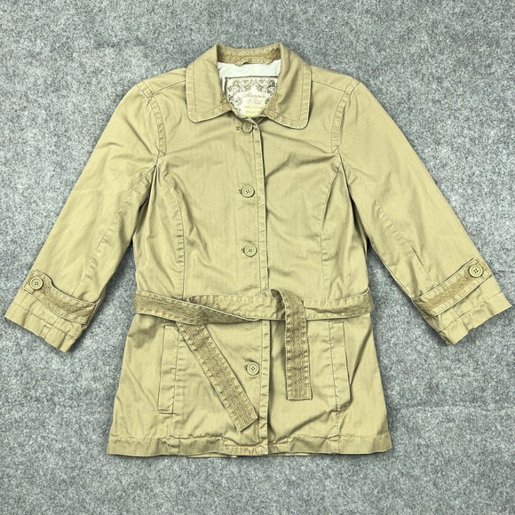 Abercrombie Fitch Trench Coat Womens Medium Brown Cotton Lined Belted Button Up - Picture 1 of 13